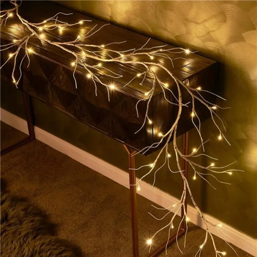 Birch Garland with Lights 6FT 48LED BatteryOperated,Lighted Twig Vine with Timer